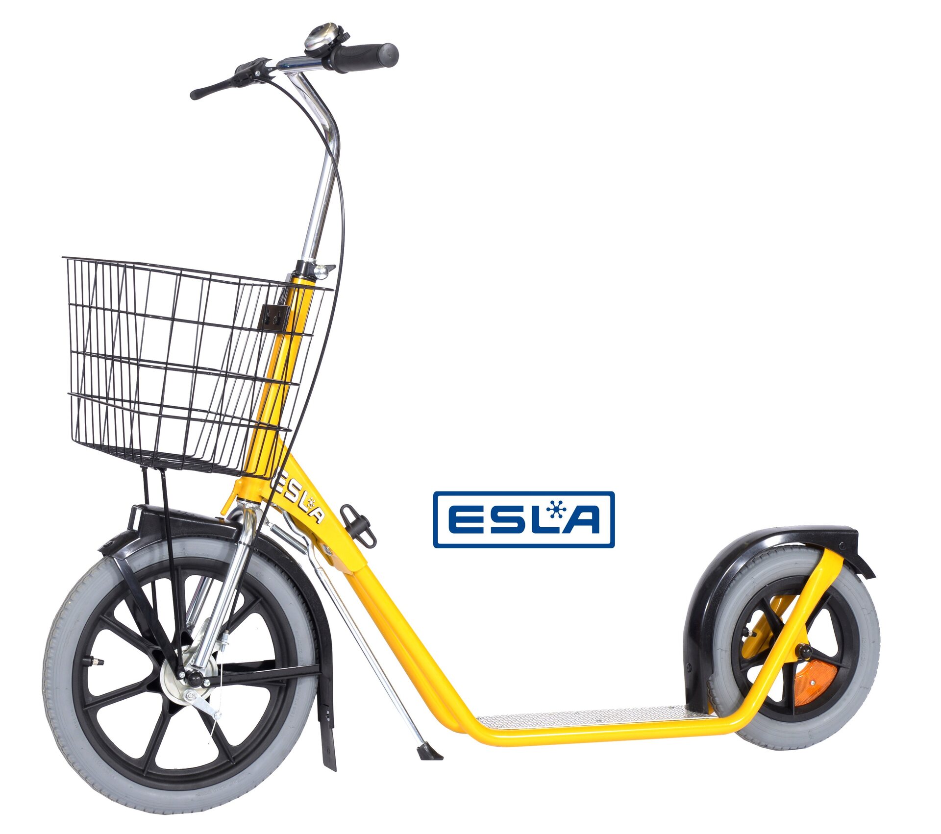 ESLA potkulauta hybriditangolla ja ilmakumirenkailla Keltainen